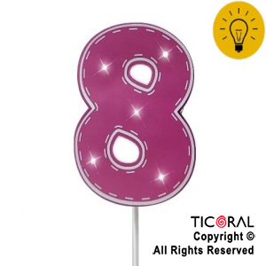 ADORNO PINCHE PARA TORTA LUMINOSO 3D NUMERO 8 ROSA x 1